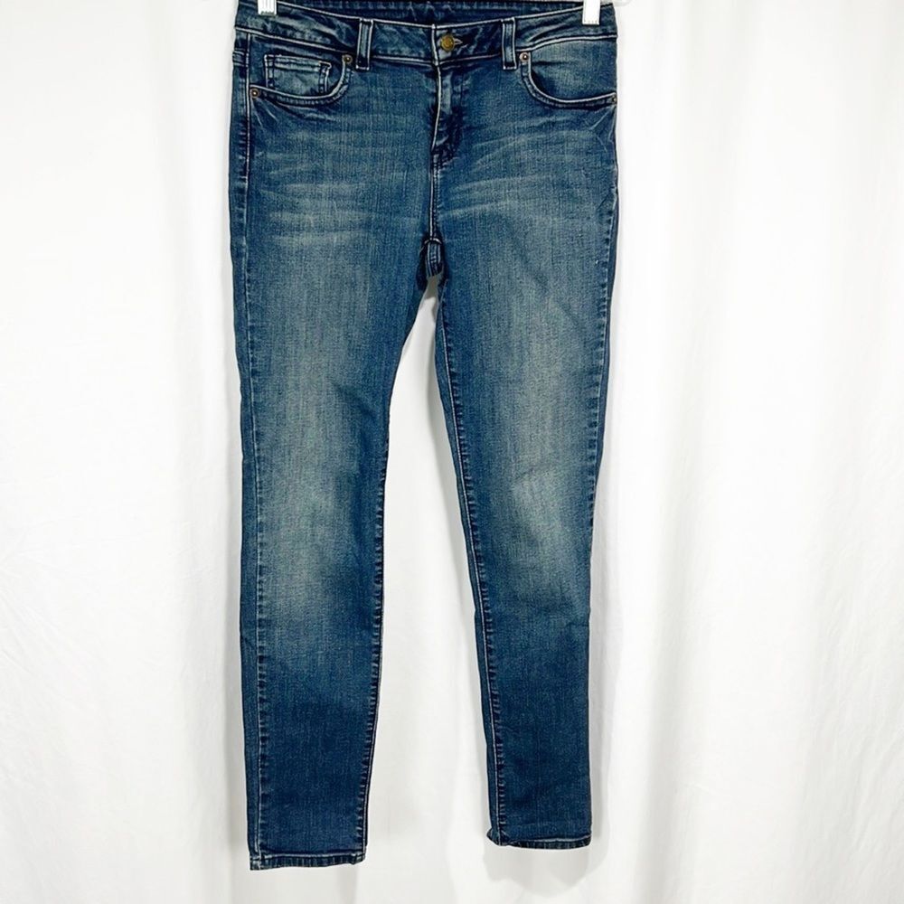 Michael Kors Women's Sz 12 Blue Medium Wash Denim Released Hem Izzy Skinny Jeans - Picture 2 of 11